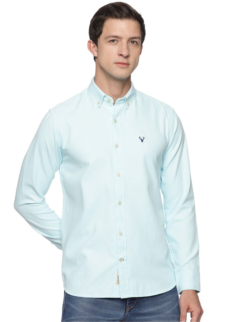 U.S. ELK Men's Button Down Slim Fit, Casual Style semi Shirt Dressing | Long Sleeve | Smart Fit Cuff - Aqua Blue