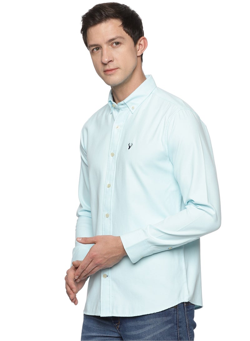 U.S. ELK Men's Button Down Slim Fit, Casual Style semi Shirt Dressing | Long Sleeve | Smart Fit Cuff - Aqua Blue