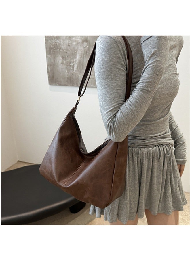 Large capacity retro tote bag, casual commuting personalized shoulder bag brown