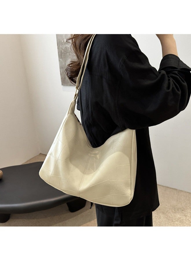 Large capacity retro tote bag, casual commuting personalized shoulder bag White