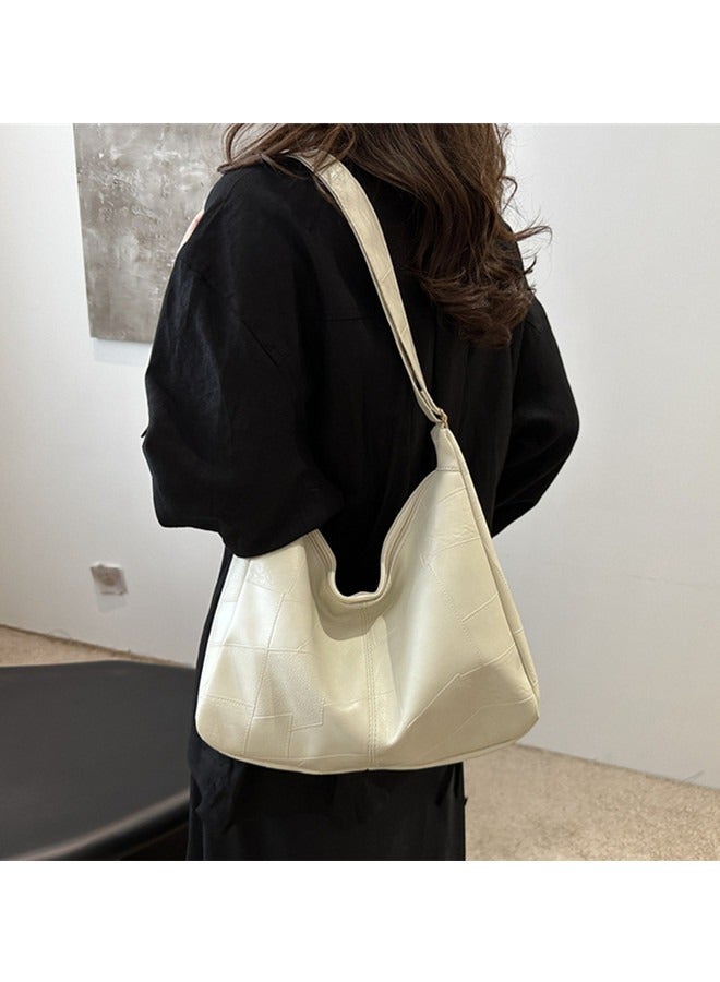 Large capacity retro tote bag, casual commuting personalized shoulder bag White