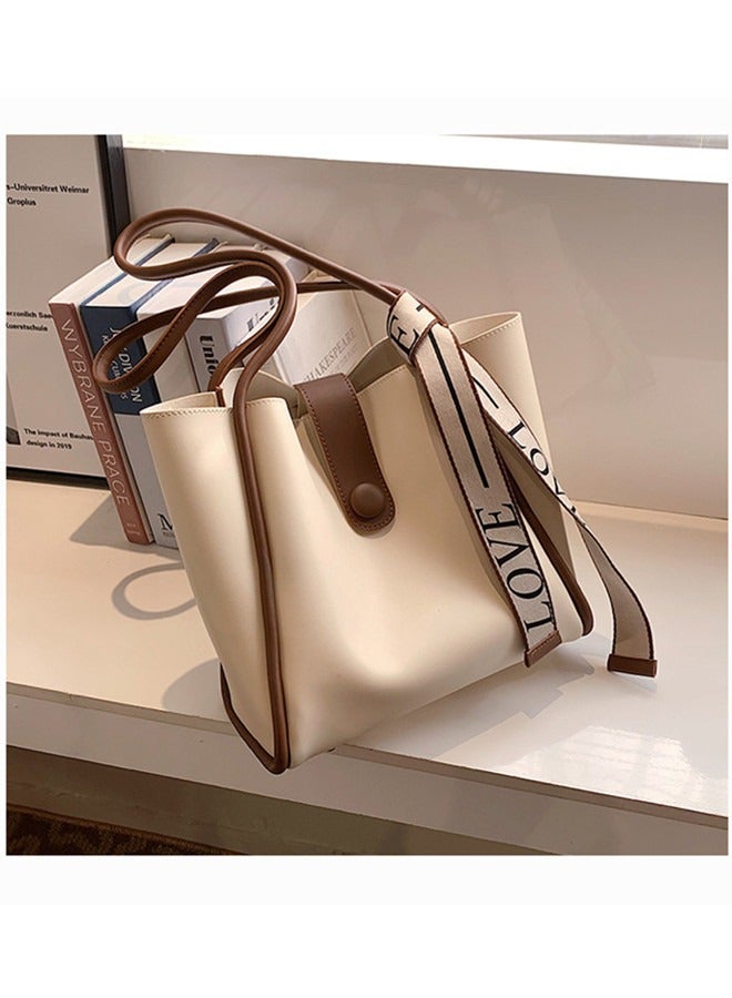 Women's Large-Capacity Bag All-Match Commuter Shoulder Bag Student Tote Bag Retro Texture with Fashion Ribbon