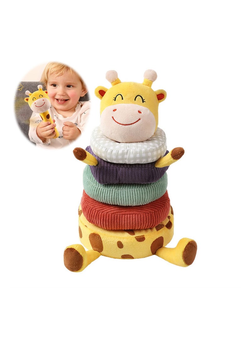 Plush Stacking Rattles Toy, Azonee Giraffe Circles Toy, Woodland Stuffed Animal Gift for Infant and Toddler Boys and Girls