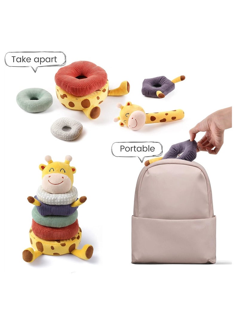 Plush Stacking Rattles Toy, Azonee Giraffe Circles Toy, Woodland Stuffed Animal Gift for Infant and Toddler Boys and Girls