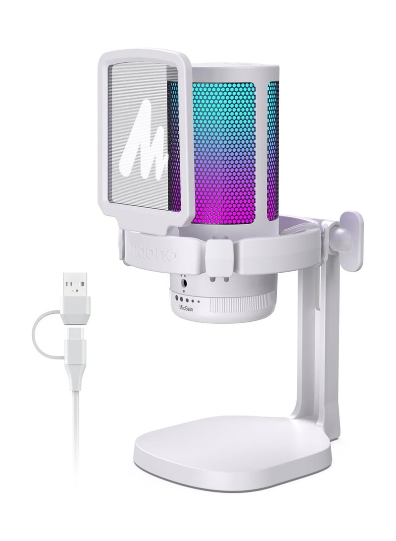 MAONO DGM20 GamerWave Condenser USB Gaming RGB Microphone WHITE