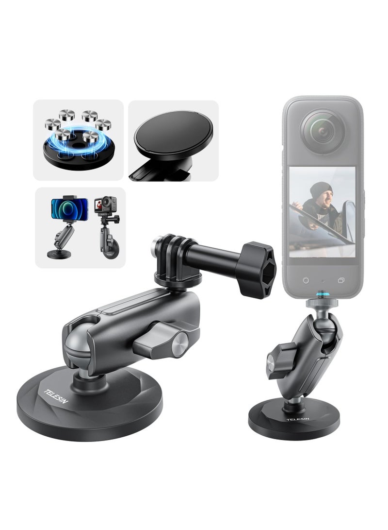 Magnetic Mount Metal Extension Magic Arm with 360° Rotation and Quick Release for GoPro Max, Hero 12-5, Insta360 X3, GO 3, DJI Action 3 & 4 - Heavy Duty Strong Magnet Attachment.