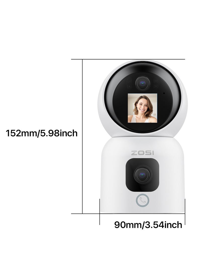 ZOSI Dual-Lens 2K WiFi Security Camera Indoor, 355° Views Pan/Tilt Home CCTV Camera with 2 Way Audio, One-Touch Calling, Smart Person Detection, 2.4G/5G Dual-Band WiFi, C528