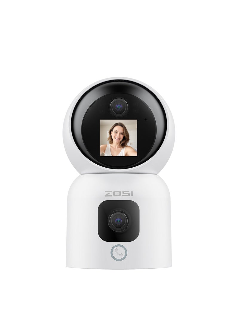 ZOSI Dual-Lens 2K WiFi Security Camera Indoor, 355° Views Pan/Tilt Home CCTV Camera with 2 Way Audio, One-Touch Calling, Smart Person Detection, 2.4G/5G Dual-Band WiFi, C528