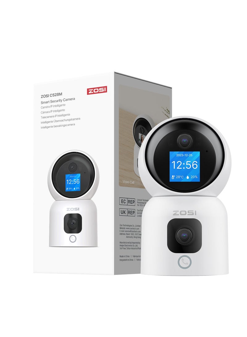 ZOSI Dual-Lens 2K WiFi Security Camera Indoor, 355° Views Pan/Tilt Home CCTV Camera with 2 Way Audio, One-Touch Calling, Smart Person Detection, 2.4G/5G Dual-Band WiFi, C528