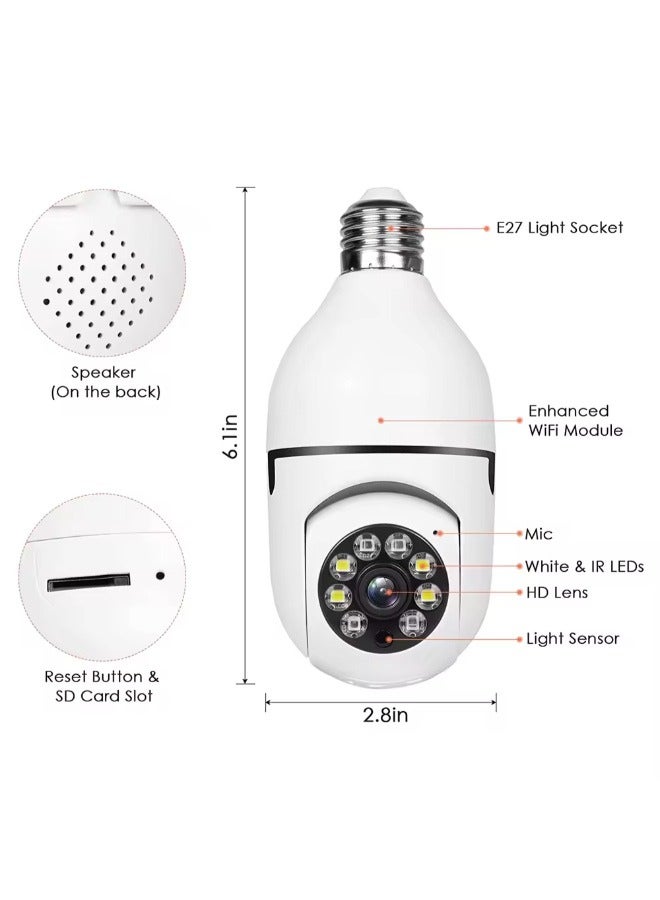 Smart Light Bulb Camera 3MP Full Color Pan Tilt 360 Degree Panoramic Auto Motion Tracking Two Way Audio smart home camera