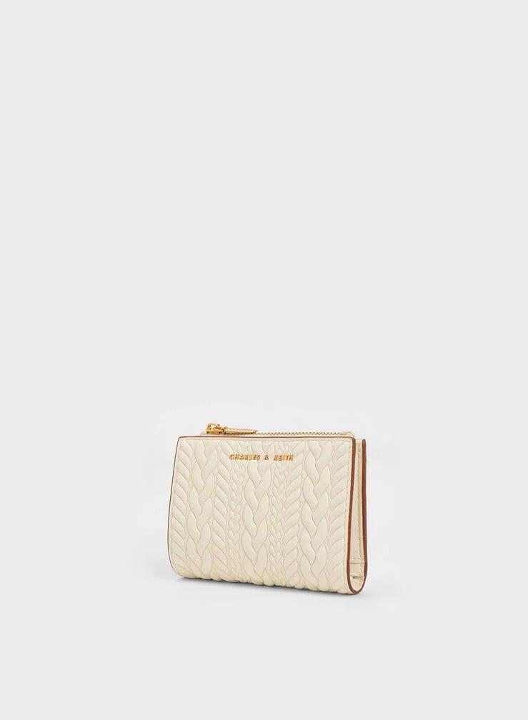 Charles & Keith Card Holder Wallet for women, Apolline Textured Top-Zip Card Holder , Ladies Purse, Gift for women Girl - Cream