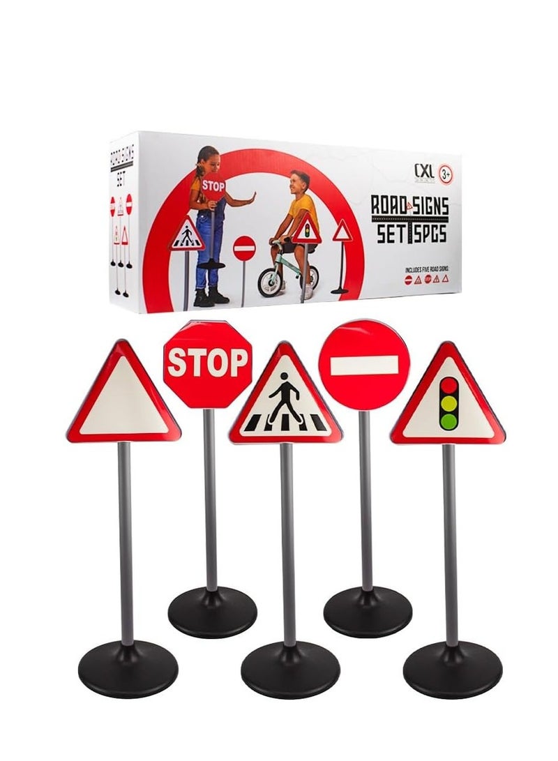 UKR 70 cm Traffic Signs 5 Pc Set Pretend Play Cars Road Playset Boys Kids Learning Signs Toys (5 Pcs Traffic Signs)