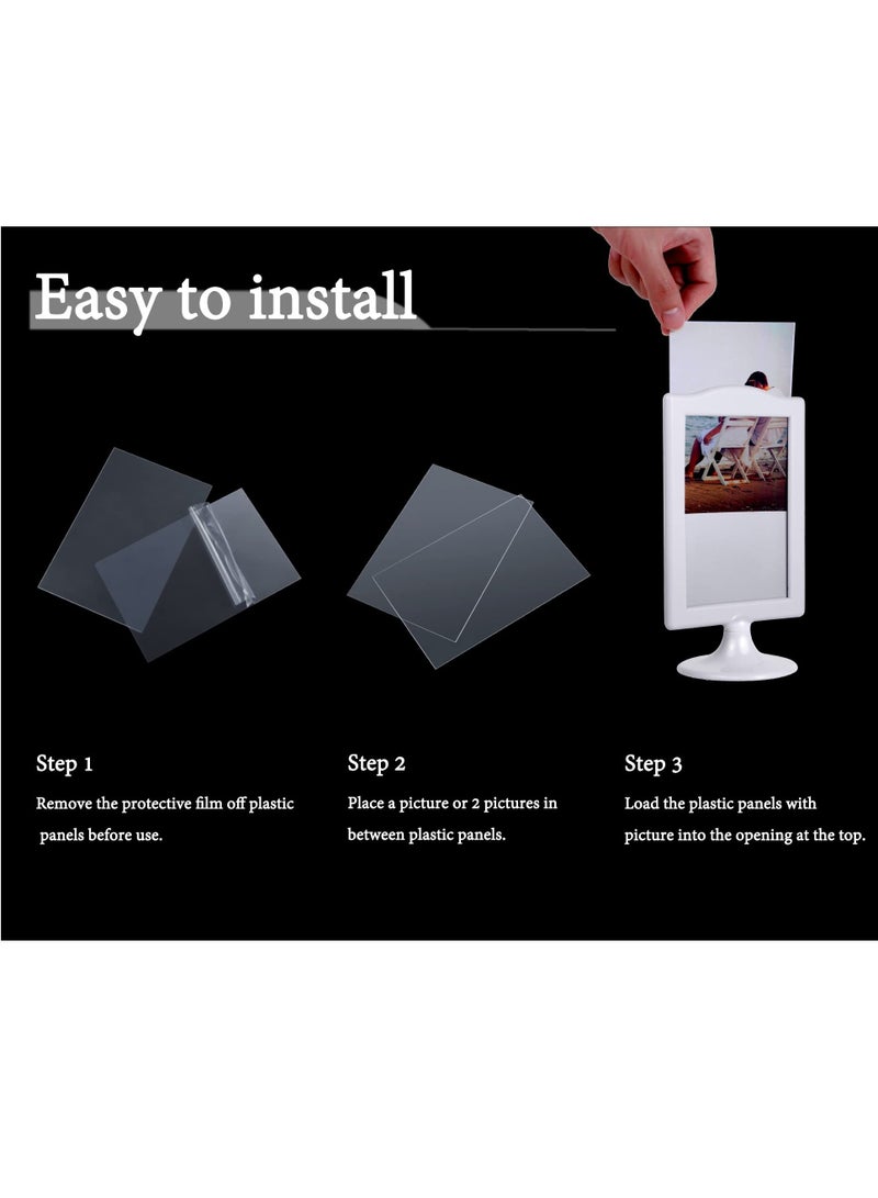 【DOUBLE SIDED DISPLAY】This standing picture frame set is made with two clear panels window In between you can easily insert your 4x6 inch pictures High transparency window displays and protects on both sides with great clear visibility Easy to rep