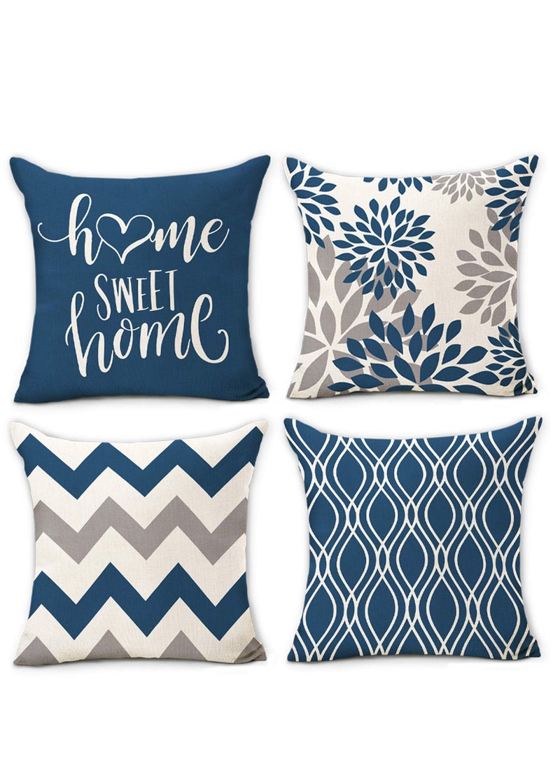 Light Blue Geometric Throw Pillow Covers 18x18 Set of 4 Decorative Couch Pillow Cover for Sofa Linen Cushion Case Outdoor Home Decoration