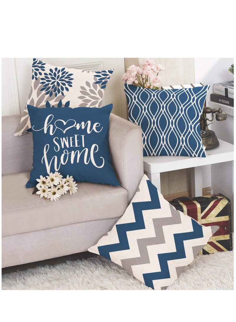 Light Blue Geometric Throw Pillow Covers 18x18 Set of 4 Decorative Couch Pillow Cover for Sofa Linen Cushion Case Outdoor Home Decoration