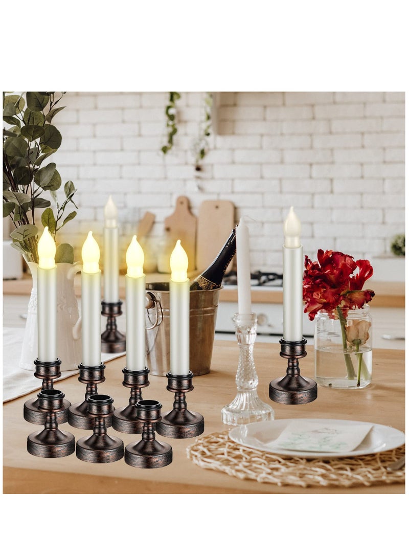 12 Pieces Window Candle Taper Candle Holders Plastic Traditional Candlesticks for Table Centerpiece Pillar Candle Base Holder for  Wedding Dinner Tables, Black