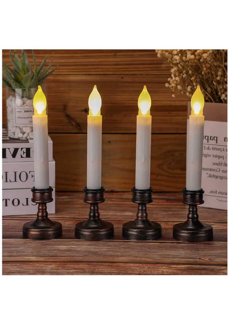 12 Pieces Window Candle Taper Candle Holders Plastic Traditional Candlesticks for Table Centerpiece Pillar Candle Base Holder for  Wedding Dinner Tables, Black