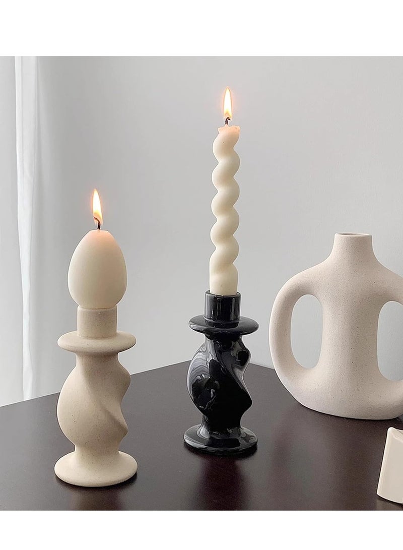 Taper Candle Holder Ceramic Candlestick Holders Decor Table Centerpiece Taper Candle Holders Desktop Decoration for Home Decor Wedding Dinning Party/Festival/Celebrations 2 Pieces