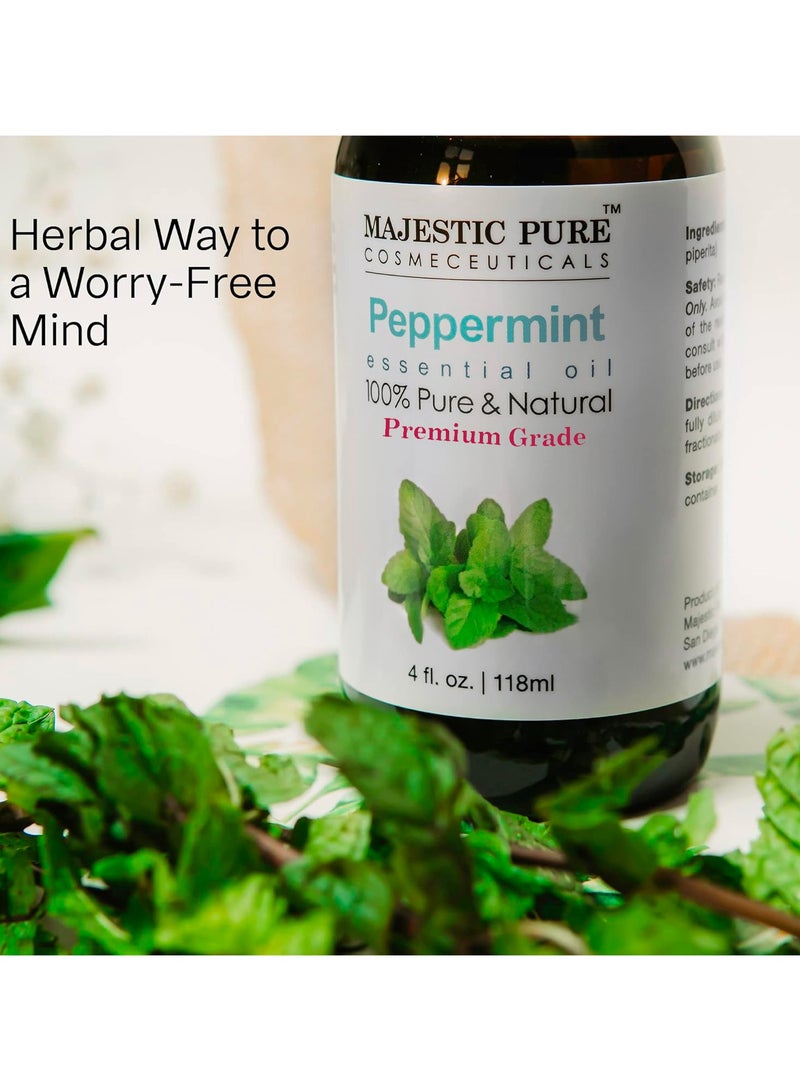 Peppermint Essential Oil - 118ml,  Therapeutic Grade, Pure and Natural Premium Quality Oil, 4 fl oz