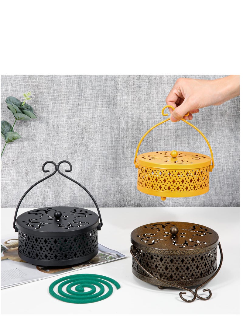 Mosquito Coil Holder, Retro Portable Mosquito Incense Burner for Home and Camping (Yellow)