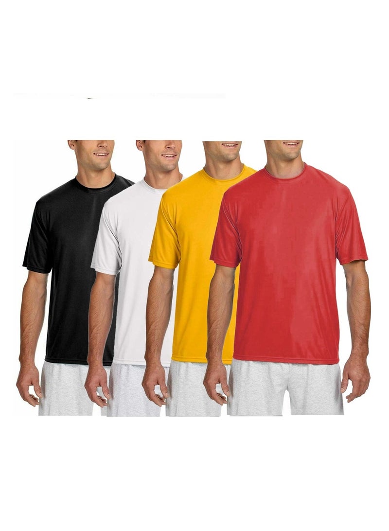 Pack of 4 Men's Quick Dry Short Sleeve Athletic Dry Fit T-Shirt - Men Athletic Dry fit Sports T-shirt - Short Sleeve Gym T-shirts