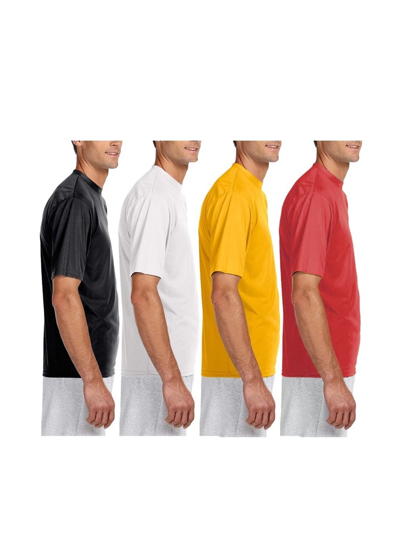 Pack of 4 Men's Quick Dry Short Sleeve Athletic Dry Fit T-Shirt - Men Athletic Dry fit Sports T-shirt - Short Sleeve Gym T-shirts