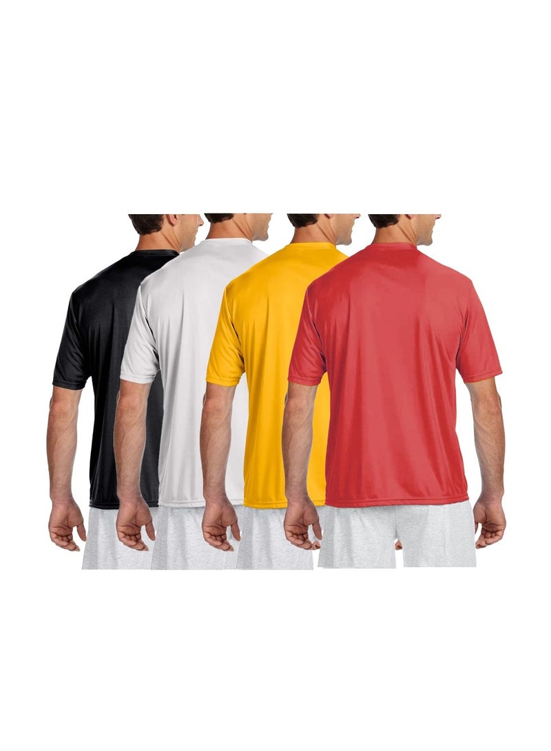 Pack of 4 Men's Quick Dry Short Sleeve Athletic Dry Fit T-Shirt - Men Athletic Dry fit Sports T-shirt - Short Sleeve Gym T-shirts