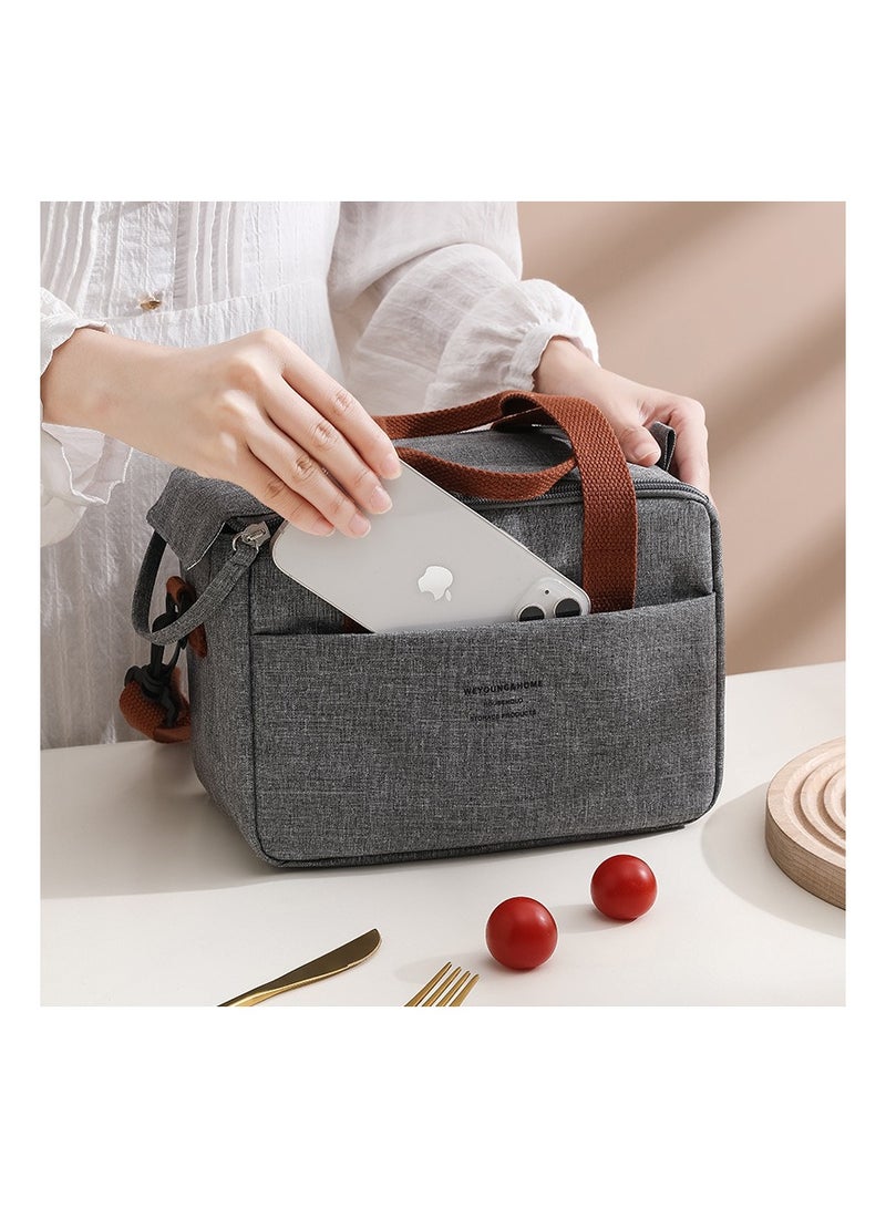 Reusable Lunch Bags Stylish Insulated Lunch Bag for WomenMen Durable Lunch Tote with Adjustable Strap Ideal for Work Picnic and Beach Reusable Lunch Box with Thermal Insulation (Grey)