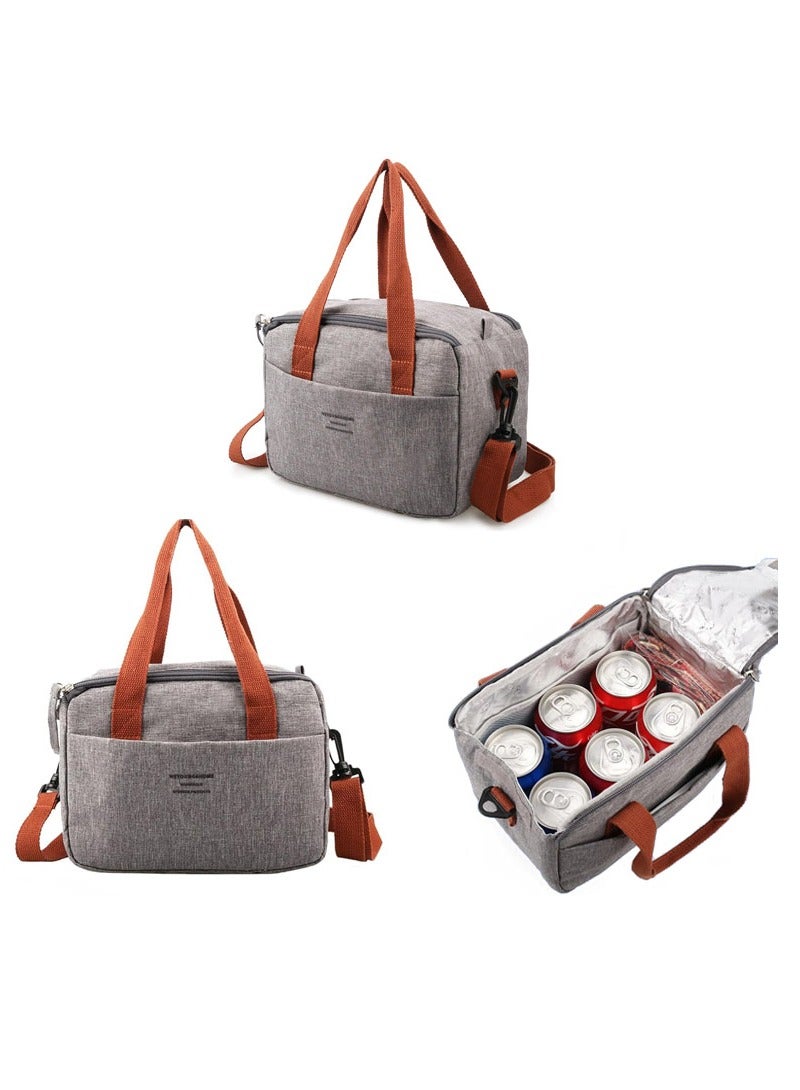 Reusable Lunch Bags Stylish Insulated Lunch Bag for WomenMen Durable Lunch Tote with Adjustable Strap Ideal for Work Picnic and Beach Reusable Lunch Box with Thermal Insulation (Grey)