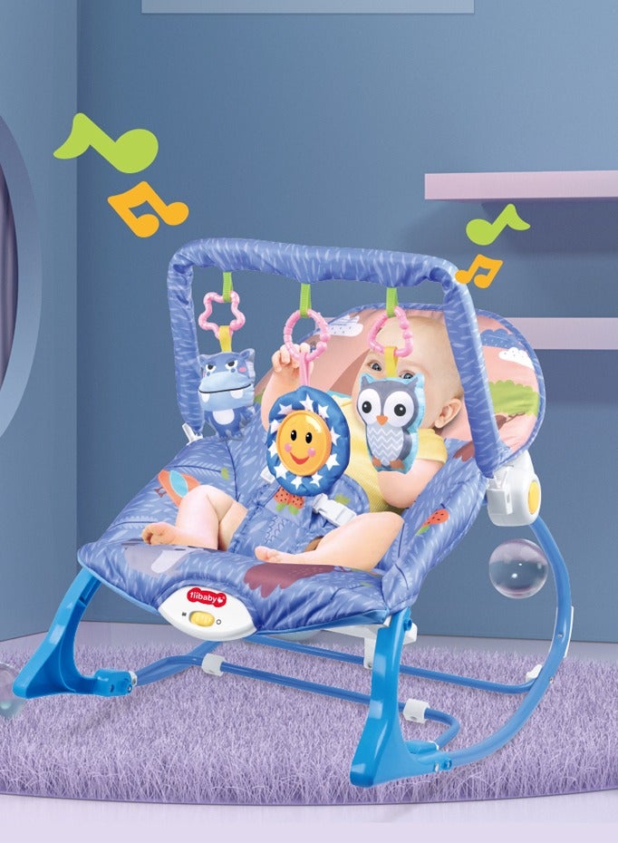 Foldable baby rocking chair with music vibration and hanging toys with baby helper