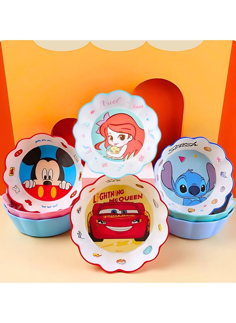 4pcs Melamine Bowl with Assorted Disney Character Stitch, Ariel, Mc Queen, Mickey Mouse Tableware Fruits, Cereals, Snacks Soup, Rice Durable Bowl for Kids & Toddler Age 2+