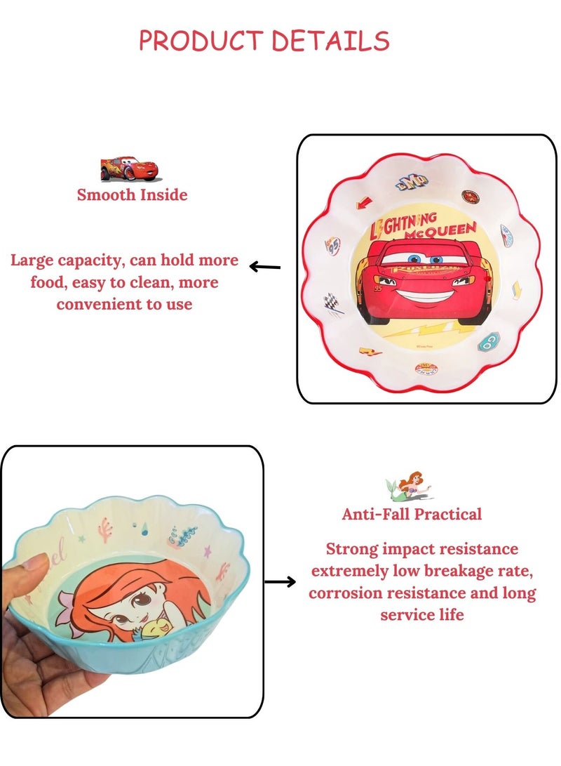 4pcs Melamine Bowl with Assorted Disney Character Stitch, Ariel, Mc Queen, Mickey Mouse Tableware Fruits, Cereals, Snacks Soup, Rice Durable Bowl for Kids & Toddler Age 2+
