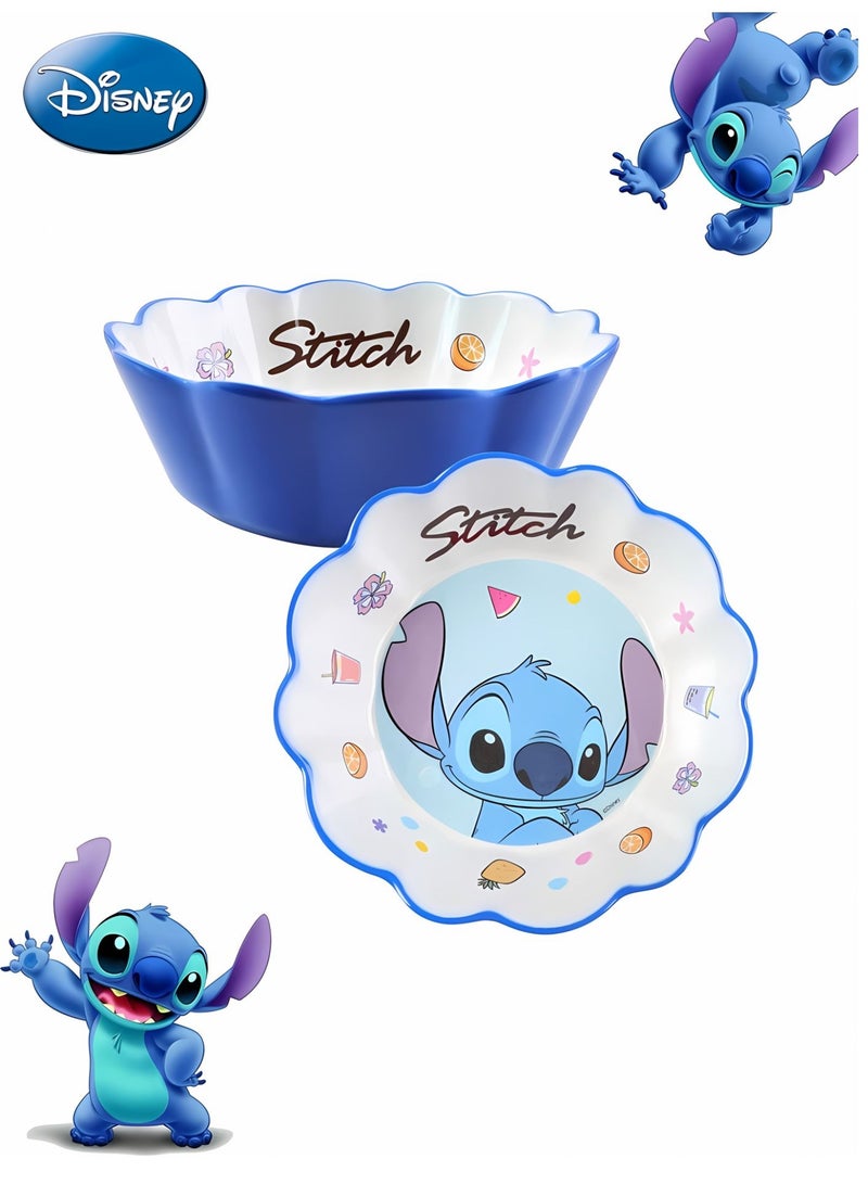 4pcs Melamine Bowl with Assorted Disney Character Stitch, Ariel, Mc Queen, Mickey Mouse Tableware Fruits, Cereals, Snacks Soup, Rice Durable Bowl for Kids & Toddler Age 2+