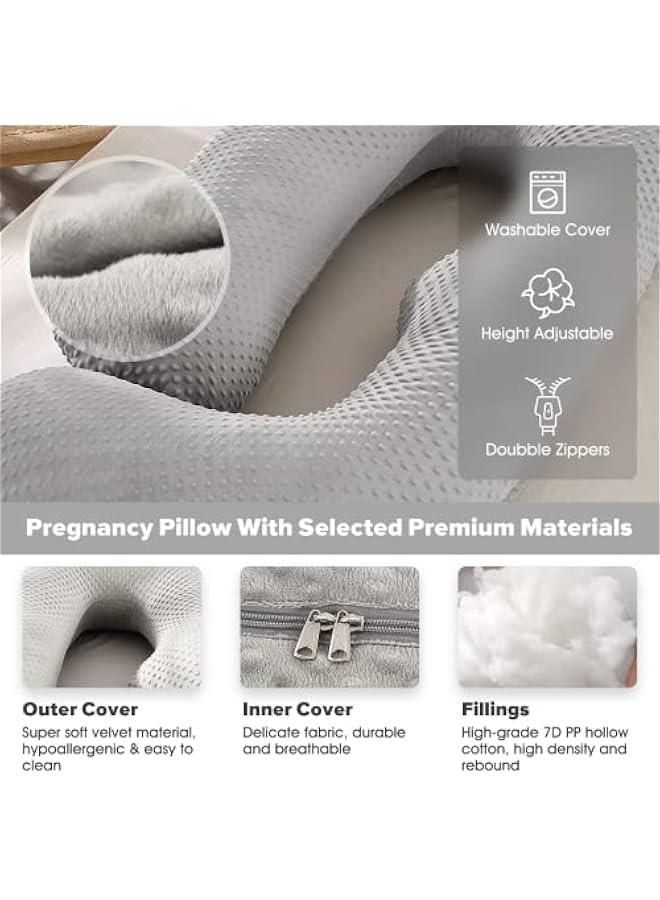 Pregnancy Pillow, U Shaped Maternity Pillow Crystal Velvet with Removable Cover Full Body Pillow Support for Back, Hips, Legs, Belly (Light Grey)