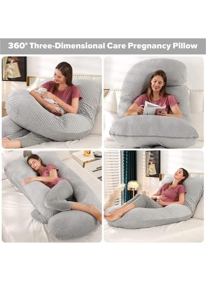 Pregnancy Pillow, U Shaped Maternity Pillow Crystal Velvet with Removable Cover Full Body Pillow Support for Back, Hips, Legs, Belly (Light Grey)