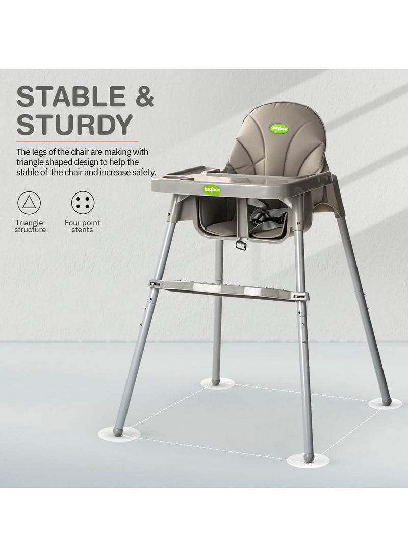 2 in 1 Clento Baby High Chair for Kids, Baby Feeding Chair With 2 Height Adjustable, Footrest, Tray, Stand, 3 Point Safety Belt, Kids High Chair For Baby 6 Months To 3 Years - Grey