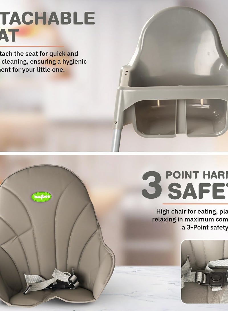 2 in 1 Clento Baby High Chair for Kids, Baby Feeding Chair With 2 Height Adjustable, Footrest, Tray, Stand, 3 Point Safety Belt, Kids High Chair For Baby 6 Months To 3 Years - Grey