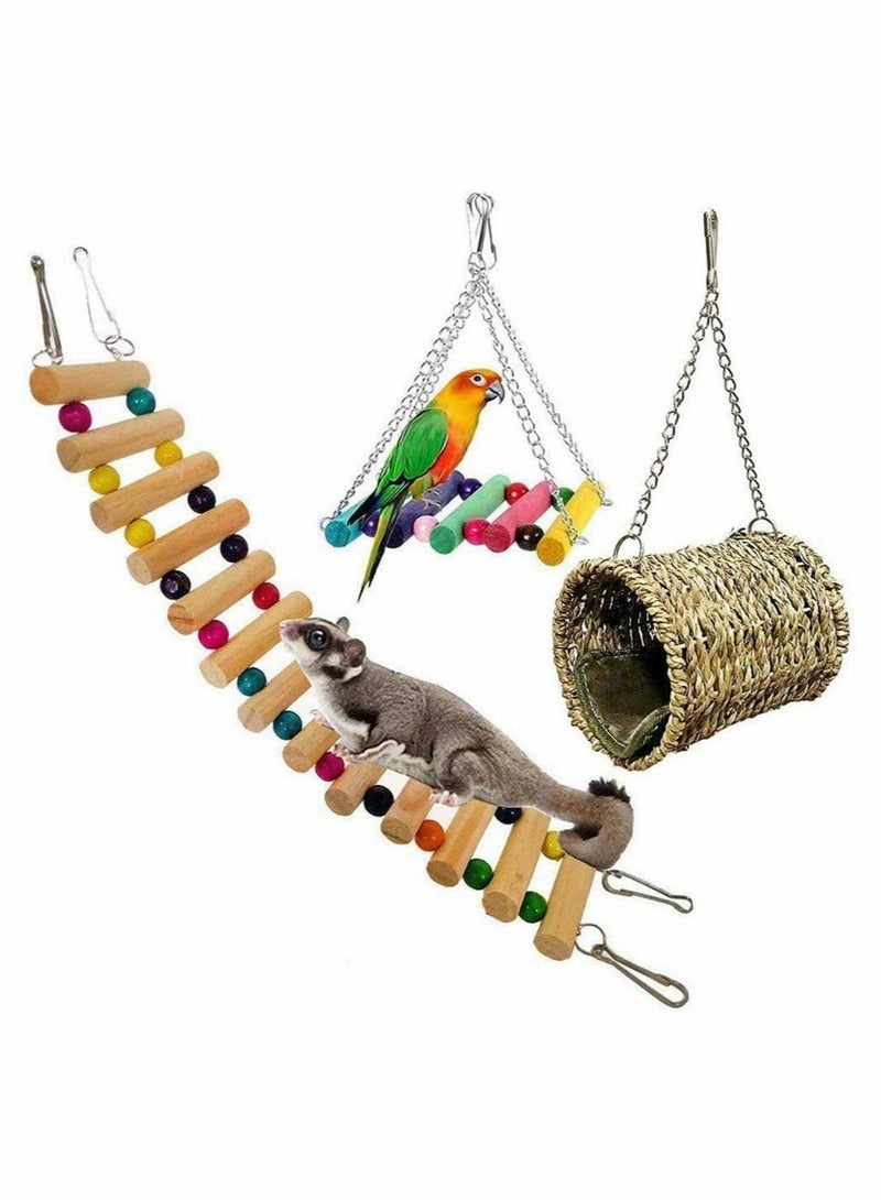 Pet Hammock Hamster Hanging Toy 3 Piece Set House Hanging Bed Cage Toys for Small Animal