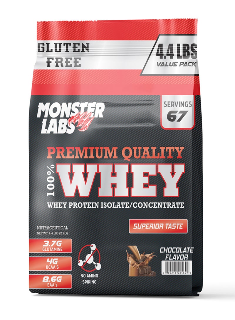 Monster Labs 100% Whey Protein Powder Primary Source Isolate, 24 Grams of Protein for Muscle Support and Recovery - Chocolate, 4.4 Lbs, 67 Servings