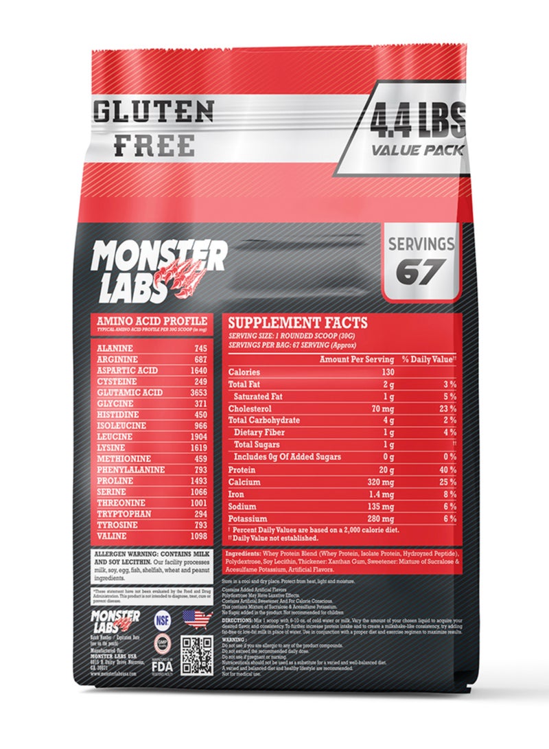 Monster Labs 100% Whey Protein Powder Primary Source Isolate, 24 Grams of Protein for Muscle Support and Recovery - Café Brazil, 4.4 Lbs, 67 Servings