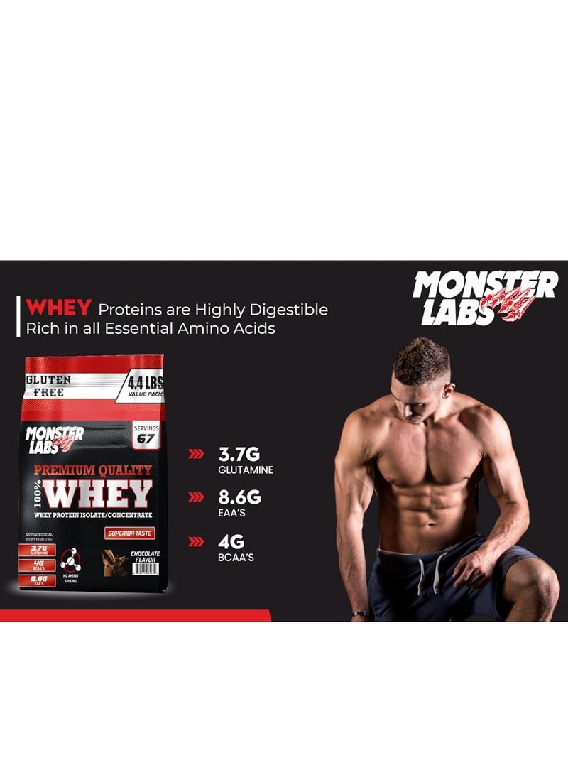 Monster Labs 100% Whey Protein Powder Primary Source Isolate, 24 Grams of Protein for Muscle Support and Recovery - Café Brazil, 4.4 Lbs, 67 Servings