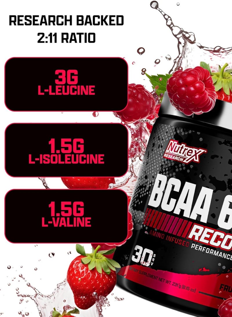 Nutrex Research - BCAA 6000 Powder, 6 Grams BCAAs, Amino Acid Supplement for Post Workout Recovery & Muscle Growth, Fruit Punch Flavor, 30 Servings