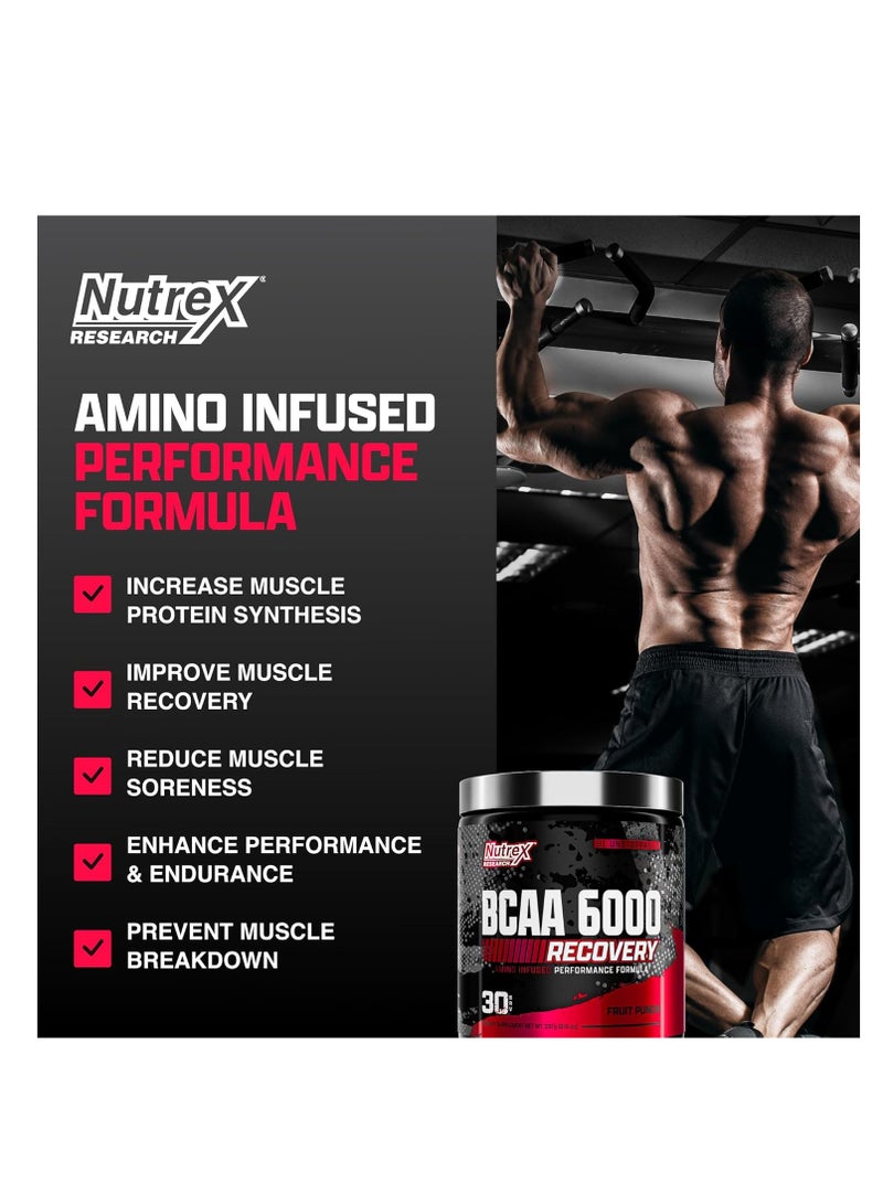 Nutrex Research - BCAA 6000 Powder, 6 Grams BCAAs, Amino Acid Supplement for Post Workout Recovery & Muscle Growth, Fruit Punch Flavor, 30 Servings