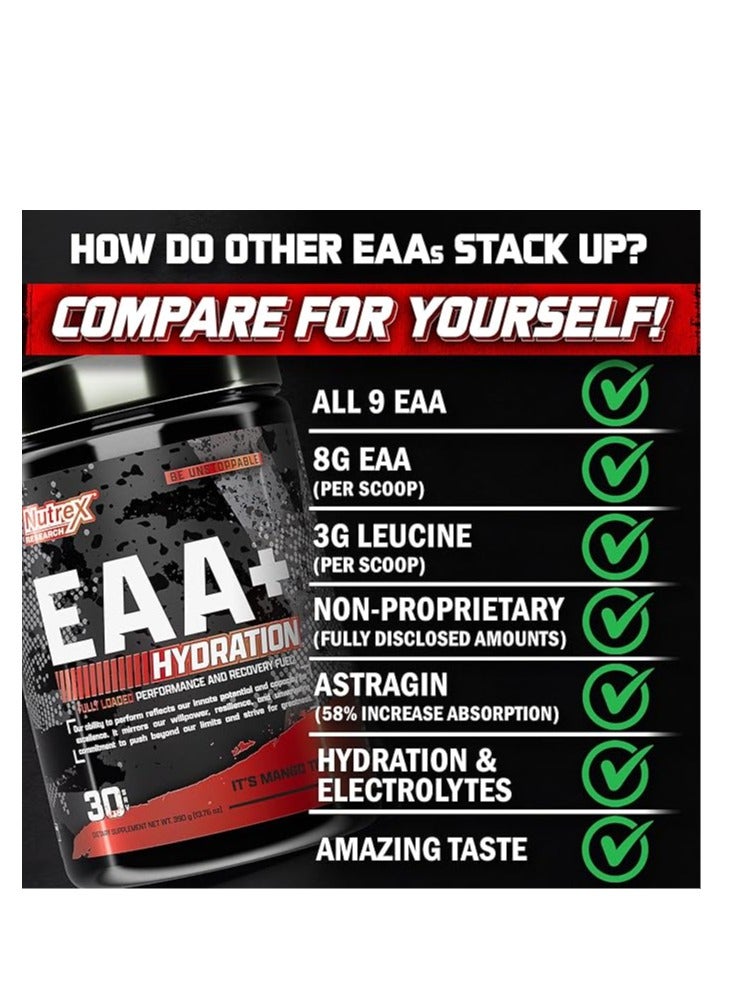 Nutrex Research - EAA+ Hydration Powder, Muscle Recovery & Endurance, 8G Essential Amino Acids + Electrolytes, It's Mango Time Flavor, 30 Servings