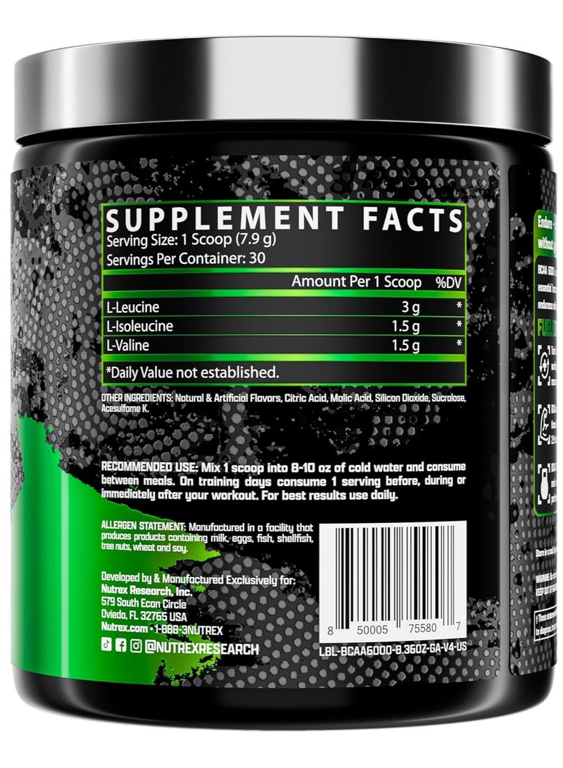 Nutrex Research - BCAA 6000 Powder, 6 Grams BCAAs, Amino Acid Supplement for Post Workout Recovery & Muscle Growth, Green Apple Flavor, 30 Servings