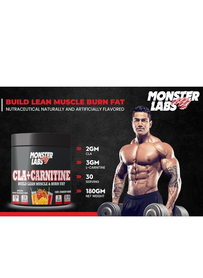 Monster Labs CLA+Carnitine 180g 30 Servings - Fat-Burning & Weight Loss Supplement, Strawberry Mango