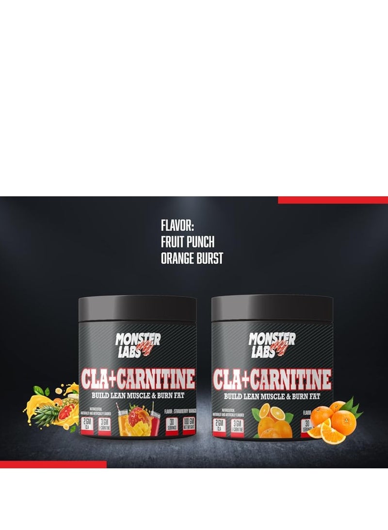 Monster Labs CLA+Carnitine 180g 30 Servings - Fat-Burning & Weight Loss Supplement, Strawberry Mango