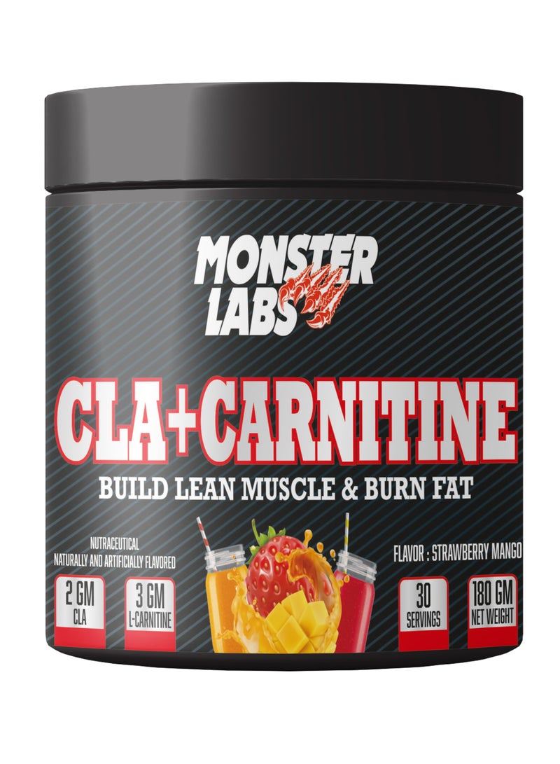 Monster Labs CLA+Carnitine 180g 30 Servings - Fat-Burning & Weight Loss Supplement, Strawberry Mango