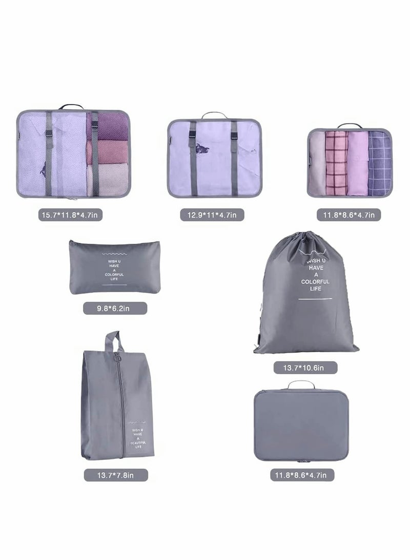 Travel Packing Cubes Set 9pcs Waterproof Luggage Organizers for Clothes Shoes Toiletries in Grey Color