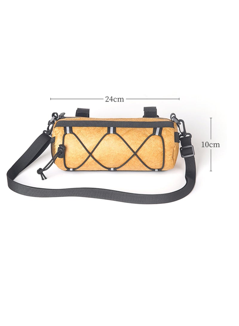 Bike Waterproof Handlebar Bag, DuPont Paper Bicycle Front Storage Roll Bag for Mountain Road Bikes, Large Capacity Zipper Closure Commuter Shoulder Bag, Professional Cycling Accessories, Yellow